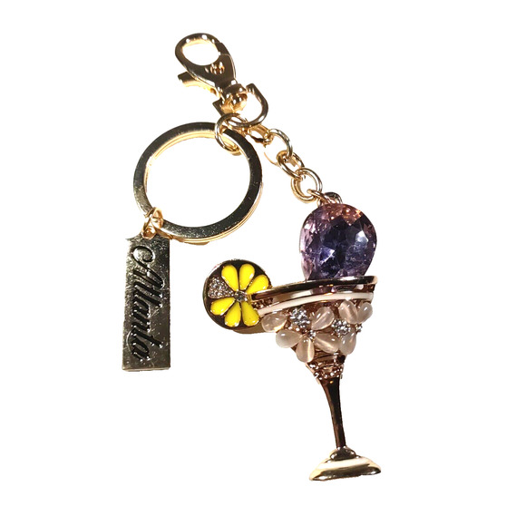 Atlanta Martini Glass Rhinestone Rose Gold Tone Bling Keychain - Picture 1 of 6
